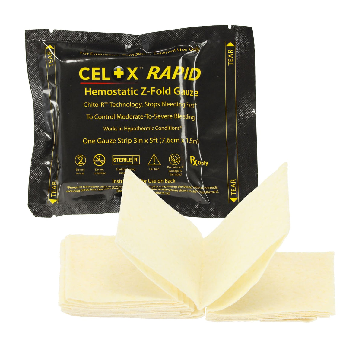 CELOX™ RAPID Gauze | Z-Fold | Hemostatic agent | Dimensions: 7.6 cm x 1.5 m