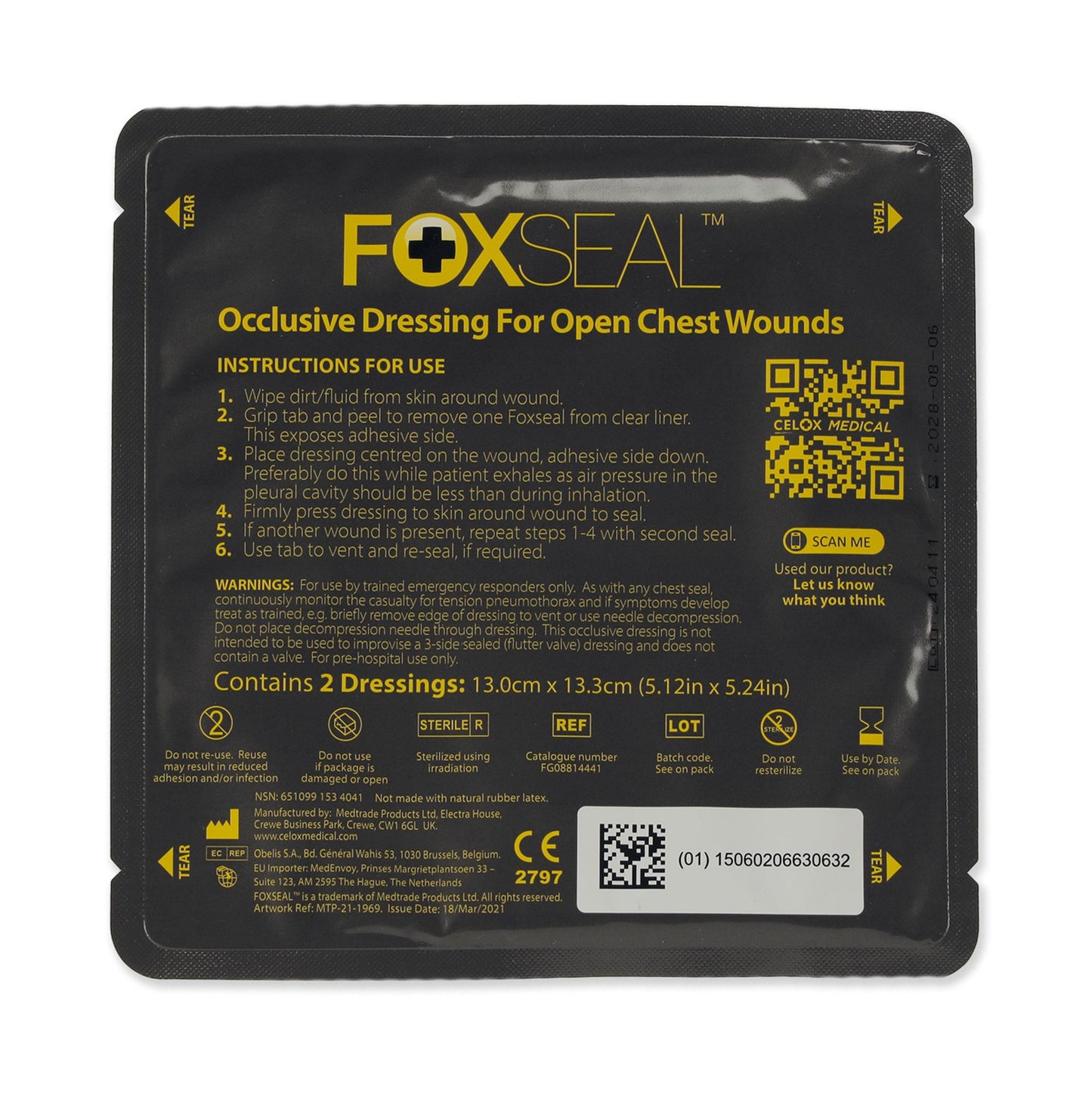 FoxSeal™ Chest Seal / Thorax Pflaster | Packung á 2 Stück